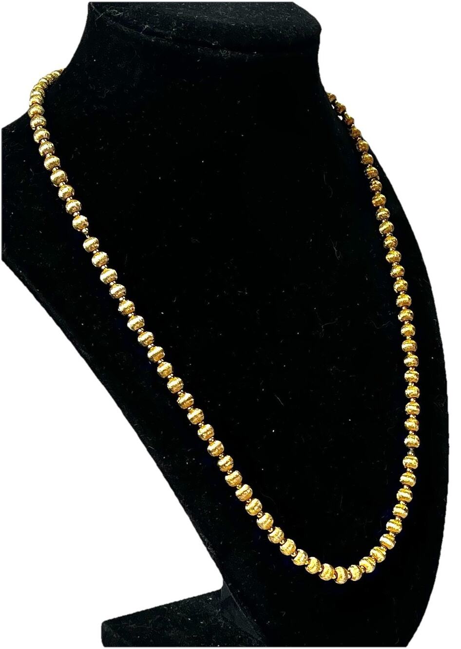 Vintage Gold Tone Textured Beaded Necklace Embossed Filigree Round Beads - 29.9g